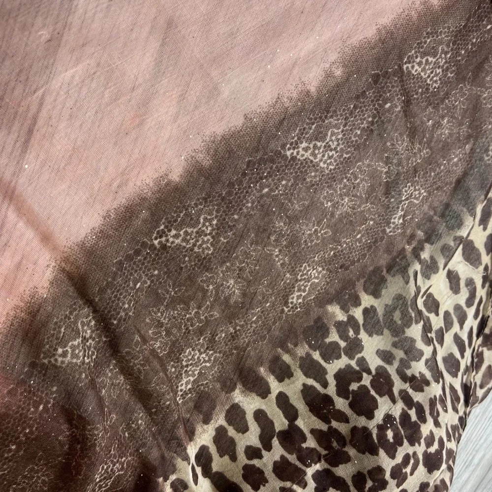 Ain Khalil Scarf Womens OS Pink Brown Leopard Print Glitter Lace‎ Trim Wrap